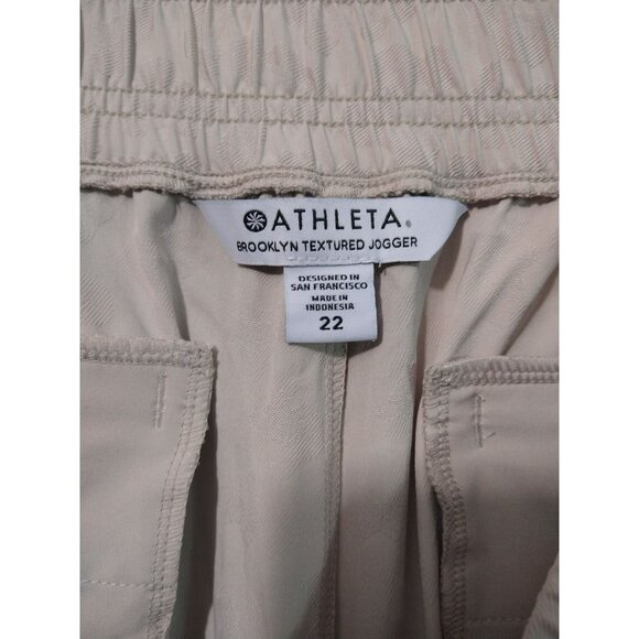Athleta Pants Womens 22 Beige Brooklyn Textured Joggers Stretch Pull On Tapered - Picture 7 of 9